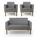 Conjunto 2 Poltronas e 1 Namoradeira Decorativa Isabella Pés Fixo em Madeira Castanho Linho Cinza Mesclado G19 - Gran Belo