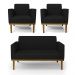 Conjunto 2 Poltronas e 1 Namoradeira Decorativa Isabella Pés Fixo em Madeira Castanho Linho Preto G19 - Gran Belo