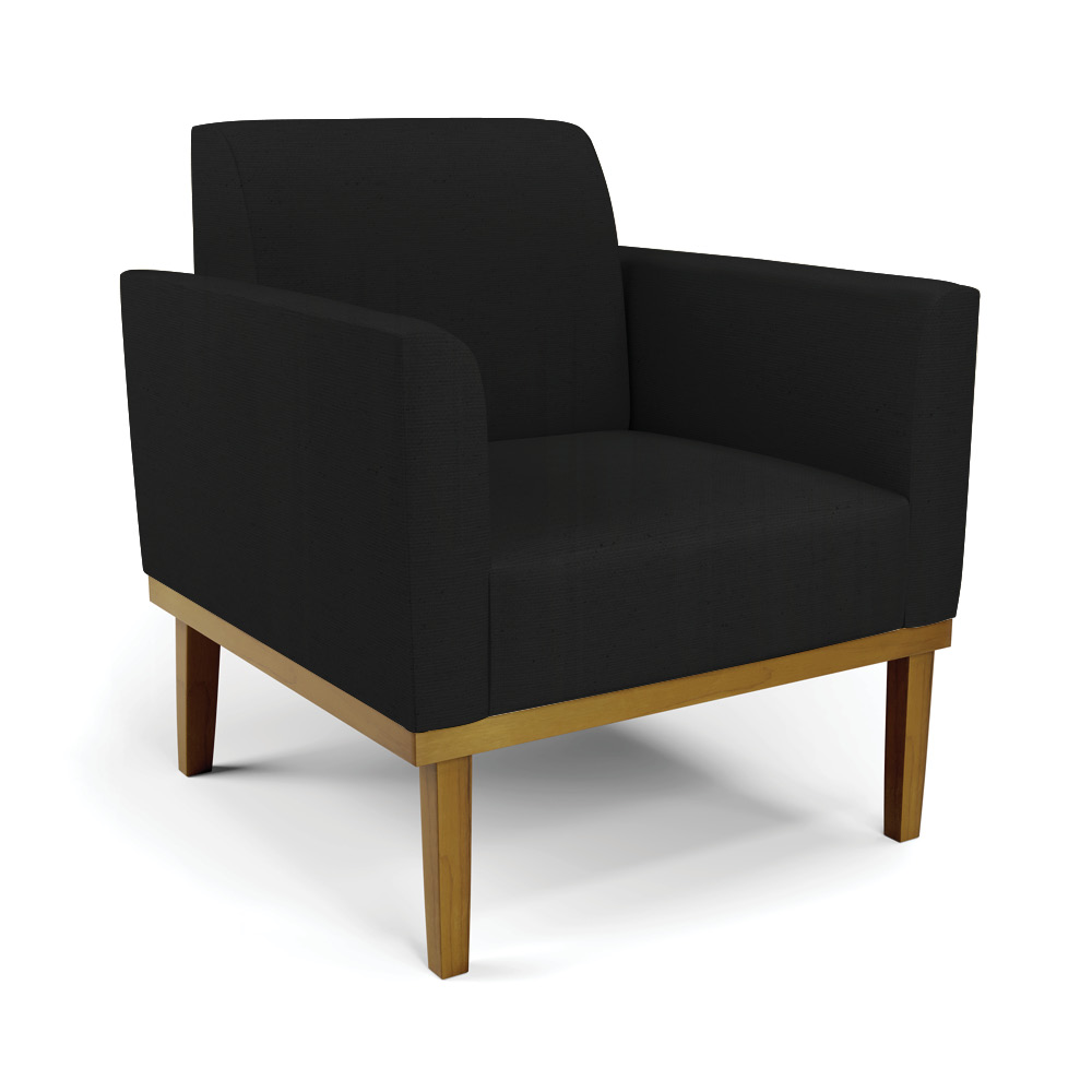 Conjunto 2 Poltronas e 1 Namoradeira Decorativa Isabella Pés Fixo em Madeira Castanho Linho Preto G19 - Gran Belo