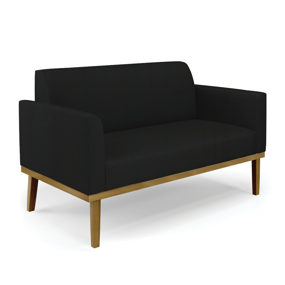 Conjunto 2 Poltronas e 1 Namoradeira Decorativa Isabella Pés Fixo em Madeira Castanho Linho Preto G19 - Gran Belo