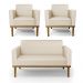 Conjunto 2 Poltronas e 1 Namoradeira Decorativa Isabella Pés Fixo em Madeira Castanho PU Bege G19 - Gran Belo