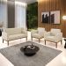Conjunto 2 Poltronas e 1 Namoradeira Decorativa Isabella Pés Fixo em Madeira Castanho PU Bege G19 - Gran Belo
