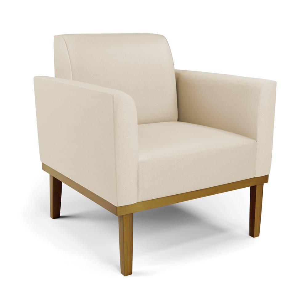 Conjunto 2 Poltronas e 1 Namoradeira Decorativa Isabella Pés Fixo em Madeira Castanho PU Bege G19 - Gran Belo