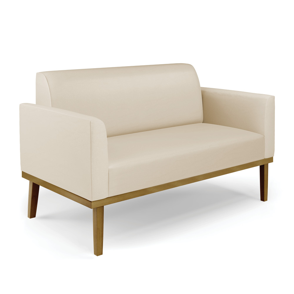 Conjunto 2 Poltronas e 1 Namoradeira Decorativa Isabella Pés Fixo em Madeira Castanho PU Bege G19 - Gran Belo