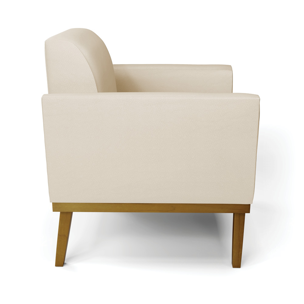 Conjunto 2 Poltronas e 1 Namoradeira Decorativa Isabella Pés Fixo em Madeira Castanho PU Bege G19 - Gran Belo