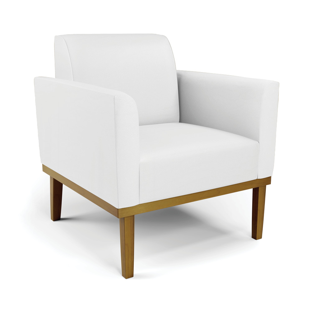 Conjunto 2 Poltronas e 1 Namoradeira Decorativa Isabella Pés Fixo em Madeira Castanho PU Branco G19 - Gran Belo