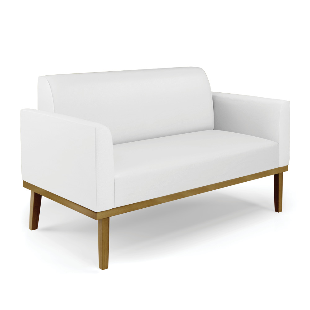 Conjunto 2 Poltronas e 1 Namoradeira Decorativa Isabella Pés Fixo em Madeira Castanho PU Branco G19 - Gran Belo