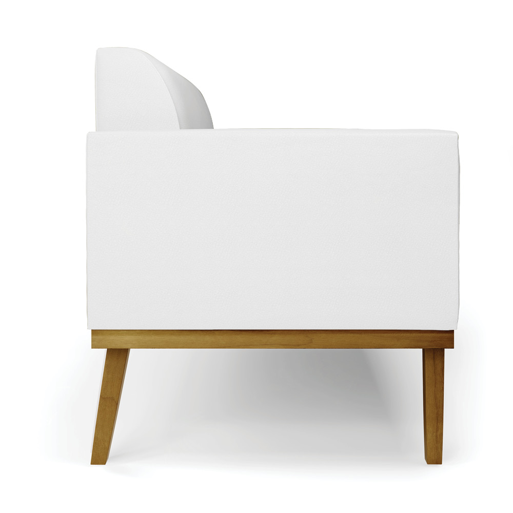 Conjunto 2 Poltronas e 1 Namoradeira Decorativa Isabella Pés Fixo em Madeira Castanho PU Branco G19 - Gran Belo
