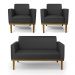 Conjunto 2 Poltronas e 1 Namoradeira Decorativa Isabella Pés Fixo em Madeira Castanho PU Preto G19 - Gran Belo