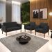 Conjunto 2 Poltronas e 1 Namoradeira Decorativa Isabella Pés Fixo em Madeira Castanho PU Preto G19 - Gran Belo