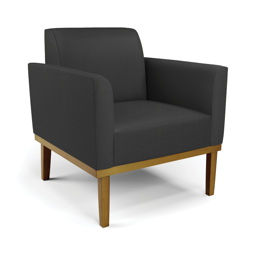 Conjunto 2 Poltronas e 1 Namoradeira Decorativa Isabella Pés Fixo em Madeira Castanho PU Preto G19 - Gran Belo
