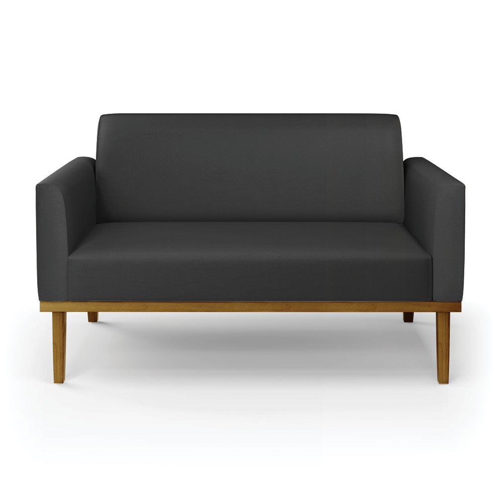 Conjunto 2 Poltronas e 1 Namoradeira Decorativa Isabella Pés Fixo em Madeira Castanho PU Preto G19 - Gran Belo