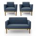 Conjunto 2 Poltronas e 1 Namoradeira Decorativa Isabella Pés Fixo em Madeira Castanho Suede Azul Marinho G19 - Gran Belo