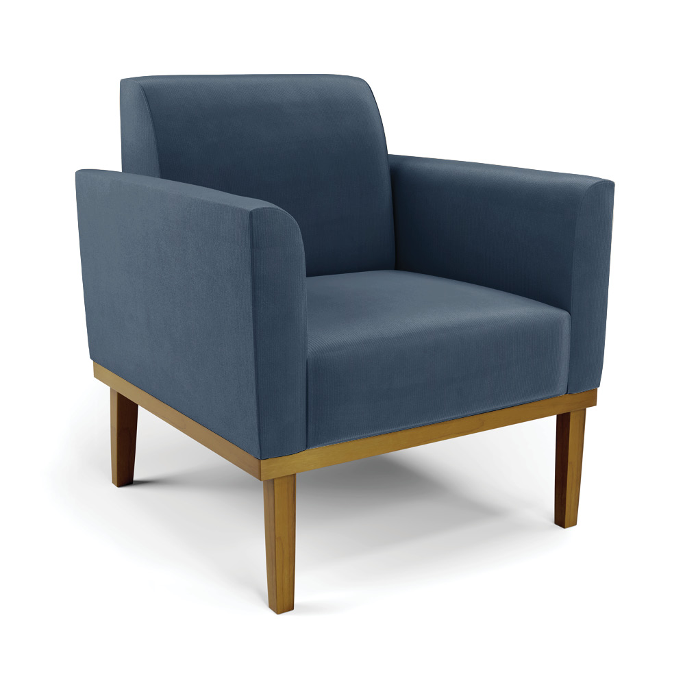 Conjunto 2 Poltronas e 1 Namoradeira Decorativa Isabella Pés Fixo em Madeira Castanho Suede Azul Marinho G19 - Gran Belo