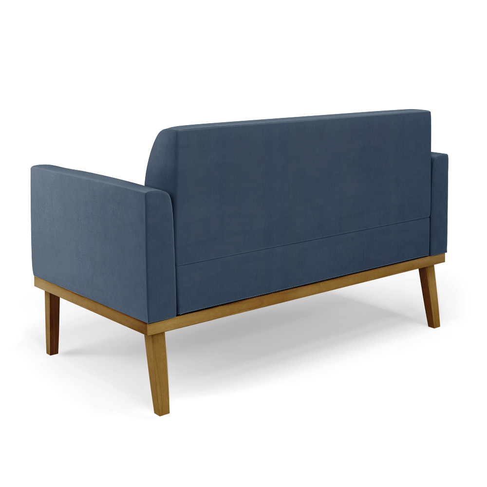 Conjunto 2 Poltronas e 1 Namoradeira Decorativa Isabella Pés Fixo em Madeira Castanho Suede Azul Marinho G19 - Gran Belo