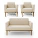 Conjunto 2 Poltronas e 1 Namoradeira Decorativa Isabella Pés Fixo em Madeira Castanho Suede Bege G19 - Gran Belo