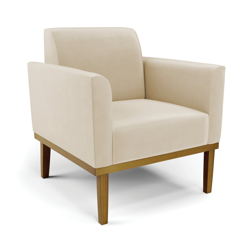 Conjunto 2 Poltronas e 1 Namoradeira Decorativa Isabella Pés Fixo em Madeira Castanho Suede Bege G19 - Gran Belo