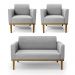Conjunto 2 Poltronas e 1 Namoradeira Decorativa Isabella Pés Fixo em Madeira Castanho Suede Cinza G19 - Gran Belo