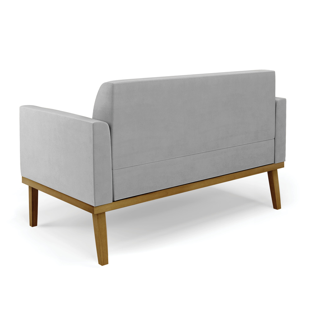 Conjunto 2 Poltronas e 1 Namoradeira Decorativa Isabella Pés Fixo em Madeira Castanho Suede Cinza G19 - Gran Belo