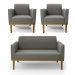 Conjunto 2 Poltronas e 1 Namoradeira Decorativa Isabella Pés Fixo em Madeira Castanho Suede Grafite G19 - Gran Belo