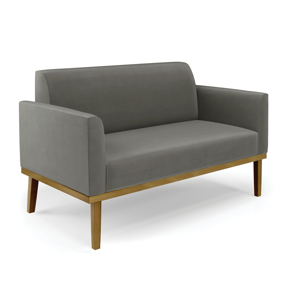 Conjunto 2 Poltronas e 1 Namoradeira Decorativa Isabella Pés Fixo em Madeira Castanho Suede Grafite G19 - Gran Belo