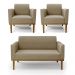 Conjunto 2 Poltronas e 1 Namoradeira Decorativa Isabella Pés Fixo em Madeira Castanho Suede Nude G19 - Gran Belo