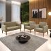 Conjunto 2 Poltronas e 1 Namoradeira Decorativa Isabella Pés Fixo em Madeira Castanho Suede Nude G19 - Gran Belo