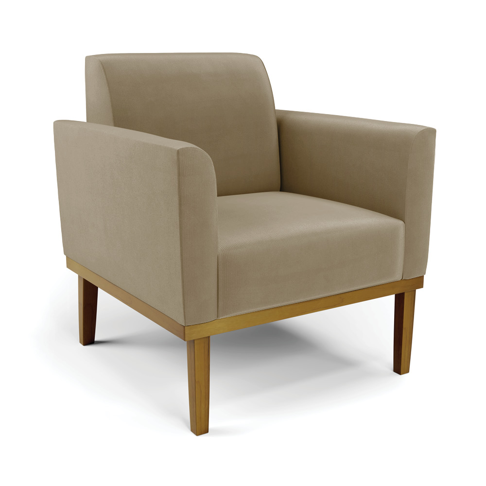 Conjunto 2 Poltronas e 1 Namoradeira Decorativa Isabella Pés Fixo em Madeira Castanho Suede Nude G19 - Gran Belo