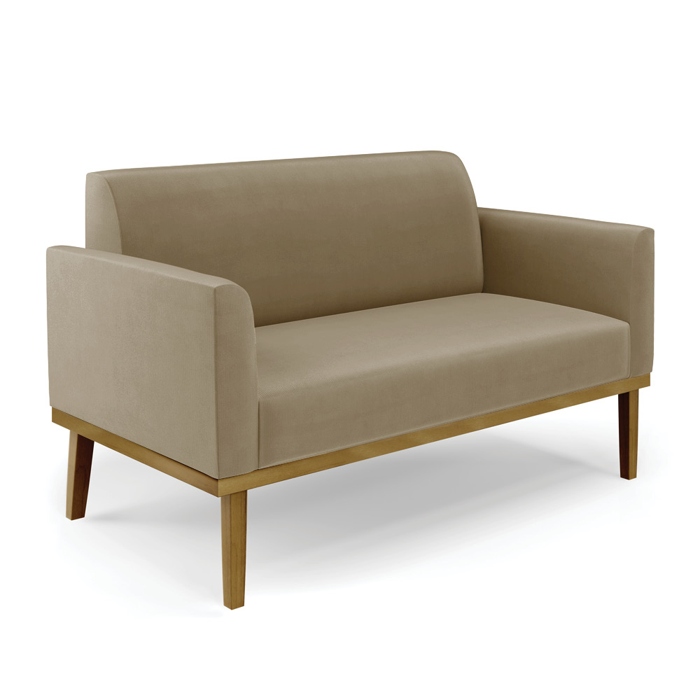 Conjunto 2 Poltronas e 1 Namoradeira Decorativa Isabella Pés Fixo em Madeira Castanho Suede Nude G19 - Gran Belo