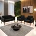Conjunto 2 Poltronas e 1 Namoradeira Decorativa Isabella Pés Fixo em Madeira Castanho Suede Preto G19 - Gran Belo