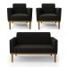 Conjunto 2 Poltronas e 1 Namoradeira Decorativa Isabella Pés Fixo em Madeira Castanho Suede Preto G19 - Gran Belo