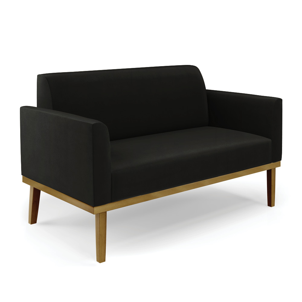 Conjunto 2 Poltronas e 1 Namoradeira Decorativa Isabella Pés Fixo em Madeira Castanho Suede Preto G19 - Gran Belo