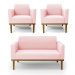 Conjunto 2 Poltronas e 1 Namoradeira Decorativa Isabella Pés Fixo em Madeira Castanho Suede Rosa Bebê G19 - Gran Belo