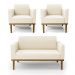 Conjunto 2 Poltronas e 1 Namoradeira Decorativa Isabella Pés Fixo em Madeira Castanho Veludo Bege G19 - Gran Belo
