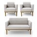 Conjunto 2 Poltronas e 1 Namoradeira Decorativa Isabella Pés Fixo em Madeira Castanho Veludo Cinza G19 - Gran Belo