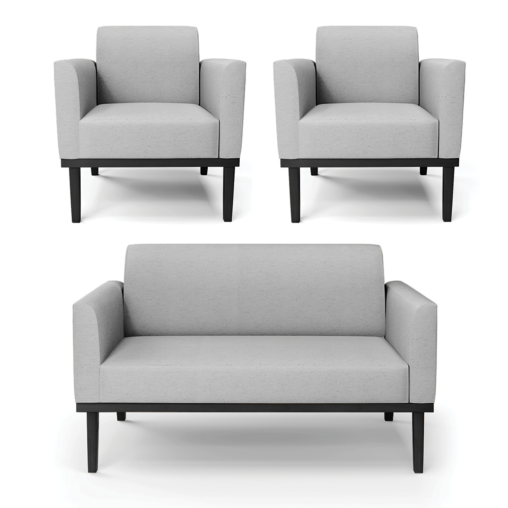 Conjunto 2 Poltronas e 1 Namoradeira Decorativa Isabella Pés Fixo em Madeira Preto Linho Cinza G19 - Gran Belo