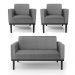 Conjunto 2 Poltronas e 1 Namoradeira Decorativa Isabella Pés Fixo em Madeira Preto Linho Cinza Mesclado G19 - Gran Belo