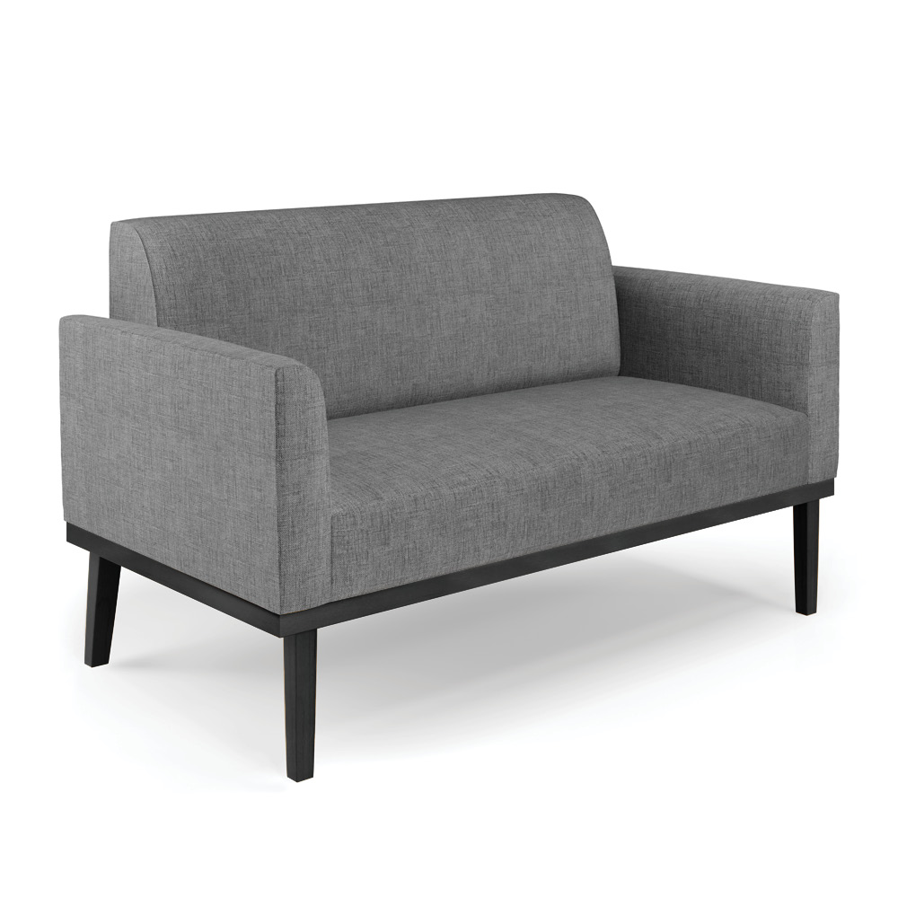 Conjunto 2 Poltronas e 1 Namoradeira Decorativa Isabella Pés Fixo em Madeira Preto Linho Cinza Mesclado G19 - Gran Belo