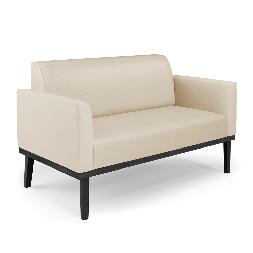 Conjunto 2 Poltronas e 1 Namoradeira Decorativa Isabella Pés Fixo em Madeira Preto PU Bege G19 - Gran Belo