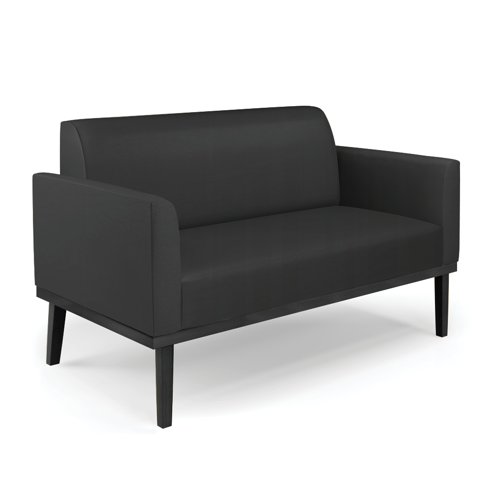 Conjunto 2 Poltronas e 1 Namoradeira Decorativa Isabella Pés Fixo em Madeira Preto PU Preto G19 - Gran Belo