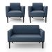 Conjunto 2 Poltronas e 1 Namoradeira Decorativa Isabella Pés Fixo em Madeira Preto Suede Azul Marinho G19 - Gran Belo