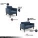 Conjunto 2 Poltronas e 1 Namoradeira Decorativa Isabella Pés Fixo em Madeira Preto Suede Azul Marinho G19 - Gran Belo