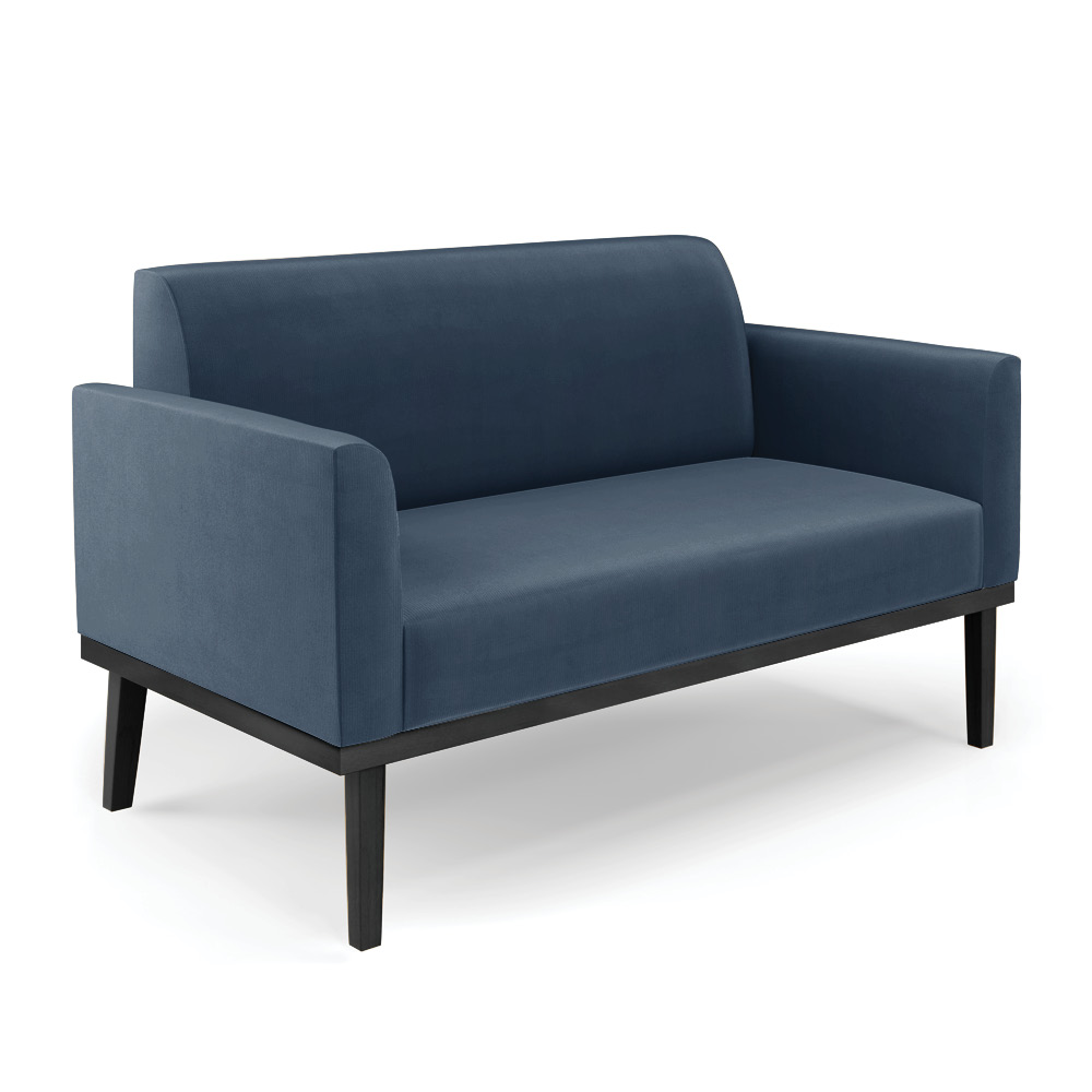 Conjunto 2 Poltronas e 1 Namoradeira Decorativa Isabella Pés Fixo em Madeira Preto Suede Azul Marinho G19 - Gran Belo