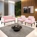 Conjunto 2 Poltronas e 1 Namoradeira Decorativa Isabella Pés Fixo em Madeira Preto Suede Rosa Bebê G19 - Gran Belo