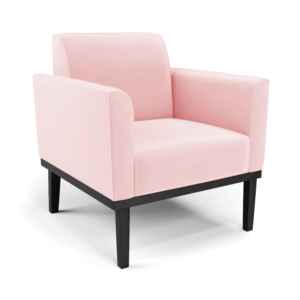 Conjunto 2 Poltronas e 1 Namoradeira Decorativa Isabella Pés Fixo em Madeira Preto Suede Rosa Bebê G19 - Gran Belo
