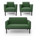 Conjunto 2 Poltronas e 1 Namoradeira Decorativa Isabella Pés Fixo em Madeira Preto Suede Verde G19 - Gran Belo