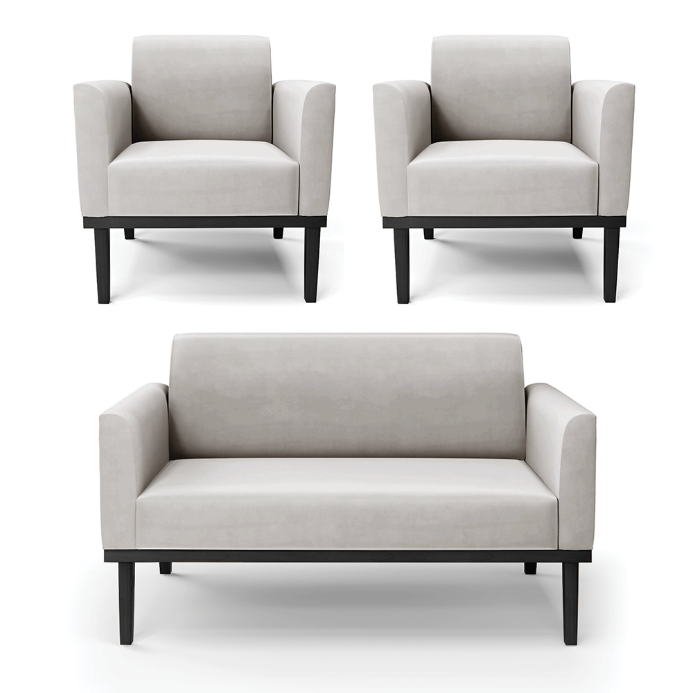 Conjunto 2 Poltronas e 1 Namoradeira Decorativa Isabella Pés Fixo em Madeira Preto Veludo Cinza G19 - Gran Belo
