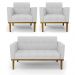 Conjunto 2 Poltronas e 1 Namoradeira Decorativa Karen Pés Fixo em Madeira Castanho Linho Cinza G19 - Gran Belo