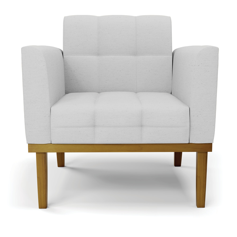 Conjunto 2 Poltronas e 1 Namoradeira Decorativa Karen Pés Fixo em Madeira Castanho Linho Cinza G19 - Gran Belo