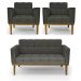 Conjunto 2 Poltronas e 1 Namoradeira Decorativa Karen Pés Fixo em Madeira Castanho Linho Cinza Mesclado G19 - Gran Belo